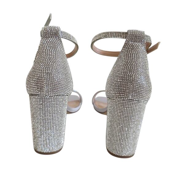 Steve Madden Size 8 Silver Rhinestone Block Heel Ankle Strap Sandals Heels - Picture 6 of 8